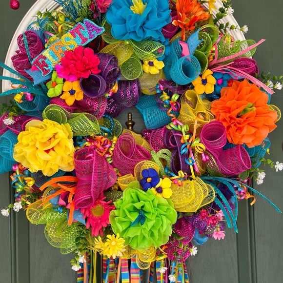 SOLD! Fiesta Wreath. Party Wreath. Spring door decor. - Picture 3 of 3